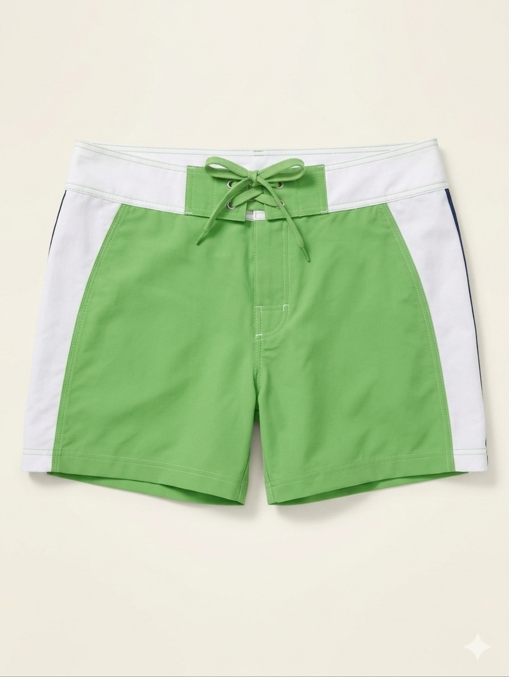 Ing Green and White Panel Swim Shorts with Lace Waist 13. Unisex